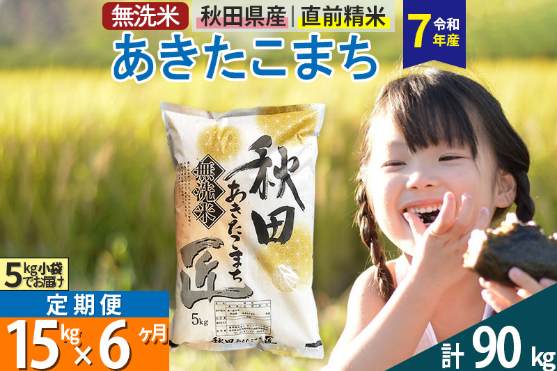 【無洗米】＜令和7年産＞《定期便6ヶ月》秋田県産 あきたこまち 15kg (5kg×3袋) ×6回 15キロ お米 匠
