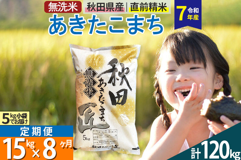 【無洗米】＜令和7年産＞《定期便8ヶ月》秋田県産 あきたこまち 15kg (5kg×3袋) ×8回 15キロ お米 匠  [サンファーム西木]