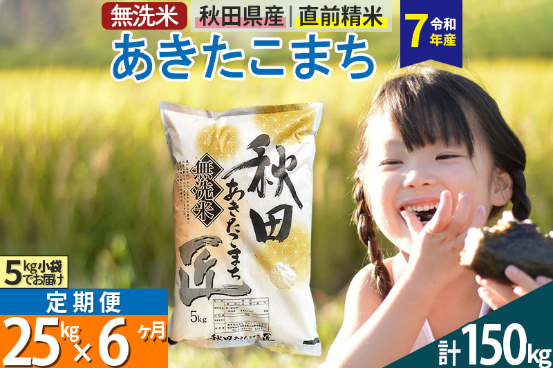 【無洗米】＜令和7年産＞《定期便6ヶ月》秋田県産 あきたこまち 匠 25kg (5kg×5袋) ×6回 25キロ お米