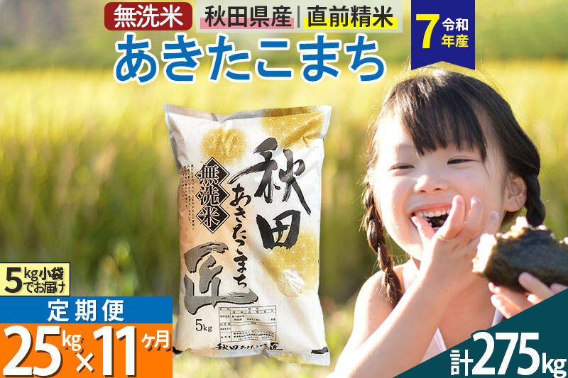 【無洗米】＜令和7年産＞《定期便11ヶ月》秋田県産 あきたこまち 25kg (5kg×5袋) ×11回 25キロ お米 匠