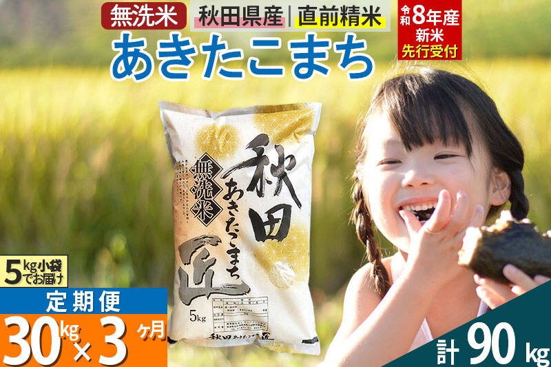【無洗米】＜令和8年産 新米予約＞《定期便3ヶ月》秋田県産 あきたこまち 30kg (5kg×6袋) ×3回 30キロ お米 匠  [サンファーム西木]