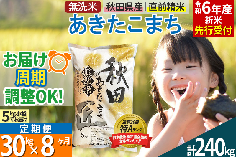 無洗米】＜令和6年産 新米予約＞《定期便8ヶ月》秋田県産 あきたこまち