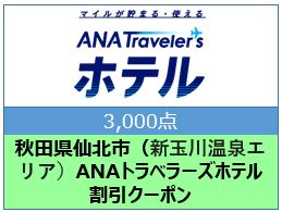 秋田県仙北市（新玉川温泉エリア）ANAトラベラーズホテル割引クーポン（3,000点）