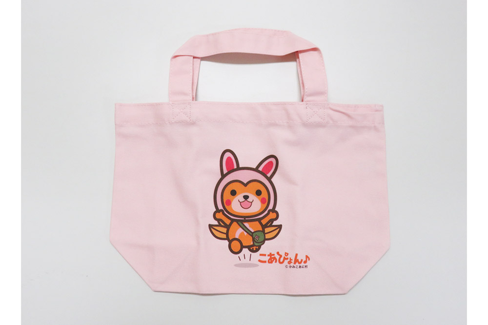 上小阿仁村PRキャラ こあぴょんグッズセット ピンク（エコバック、トートバック、ハンカチ、缶バッジ、ストラップ 各1点、ポストカード×2枚）