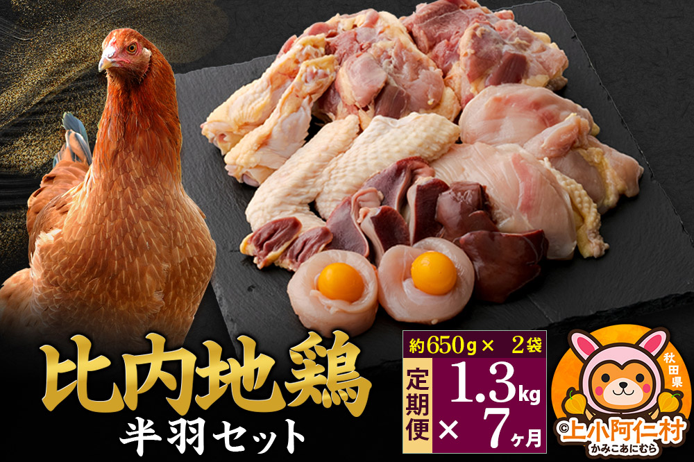 【定期便7ヶ月】比内地鶏 鶏肉セット(半羽) 1.3kg(650g×2袋) 1.3kg 国産 冷凍 鶏肉 鳥肉 とり肉