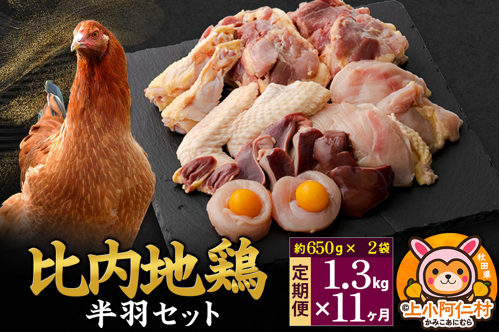 【定期便11ヶ月】比内地鶏 鶏肉セット(半羽) 1.3kg(650g×2袋) 1.3kg 国産 冷凍 鶏肉 鳥肉 とり肉