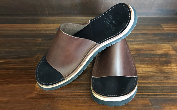 レザーサンダル（ブラウン×ブラック）サイズ6（24～24.5cm）【キャッスルファイブレザーアート】