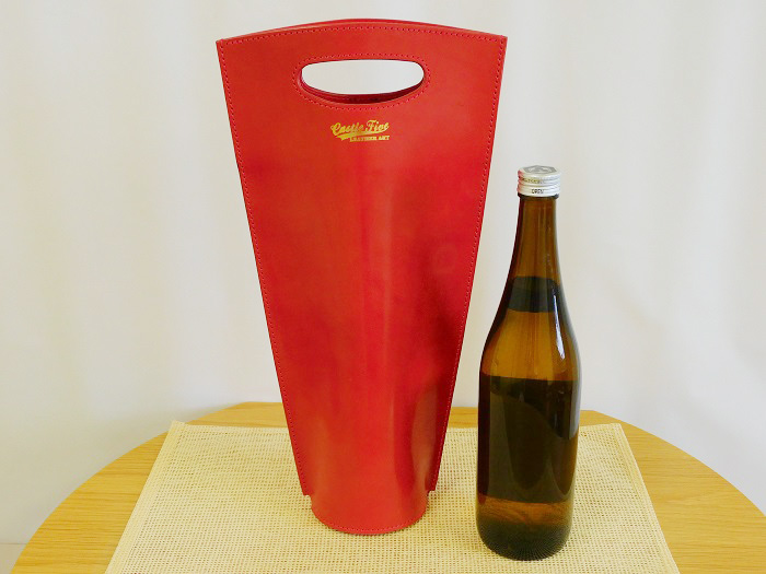 【日本酒1本つき】牛革使用 ワインキャリーバック720ml 1本用（黒×赤）