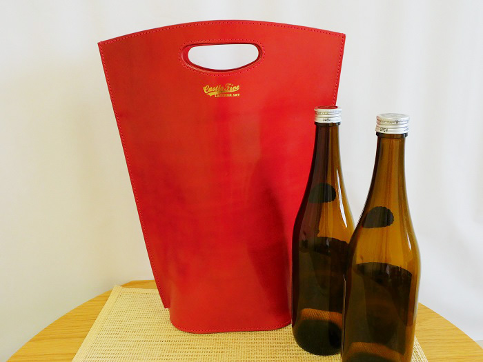 【日本酒2本つき】牛革使用 ワインキャリーバック720ml 2本用（黒）