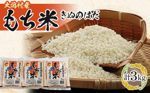 もち米 きぬのはだ 1kg×3【配送不可地域：離島・沖縄県】