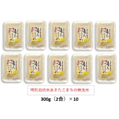 令和7年産特別栽培米あきたこまち無洗米3kg【300g(2合)×10個】使いやすくプレゼントにも便利【配送不可地域：離島・沖縄県】