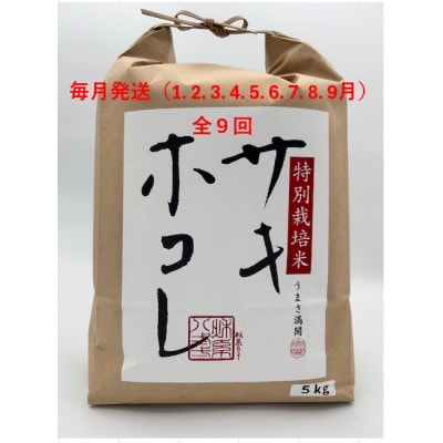 【発送月固定定期便】【毎月お届け】特別栽培米サキホコレ5kg全9回【配送不可地域：離島・沖縄県】