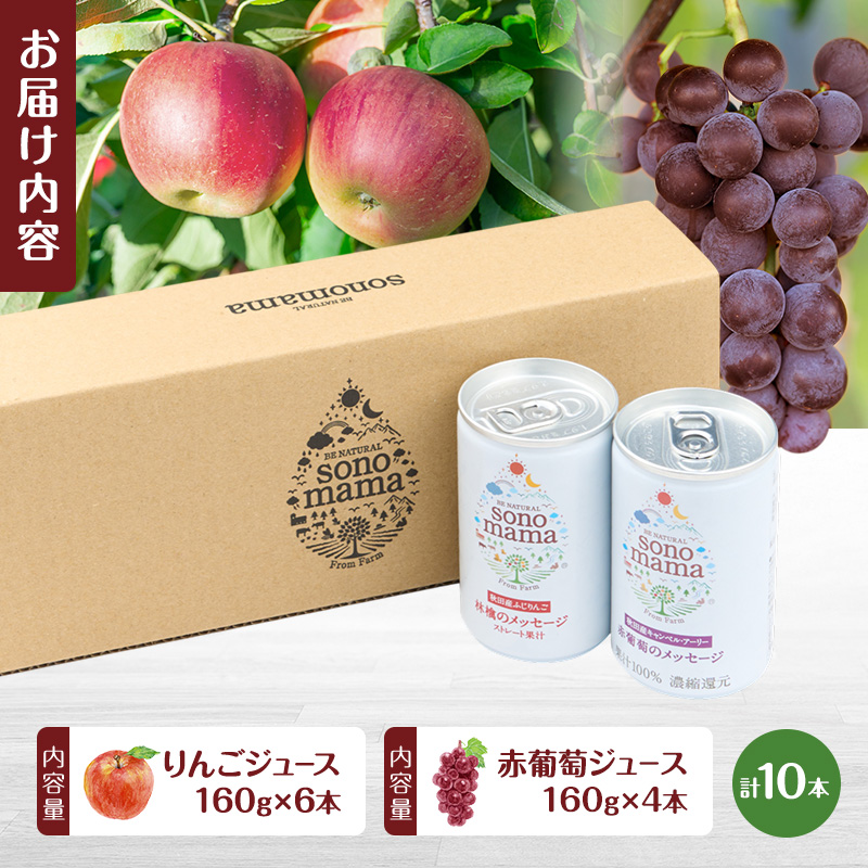 「sonomama」ミックス（160g×10本） りんごジュース 赤ぶどうジュース ジュース 飲料