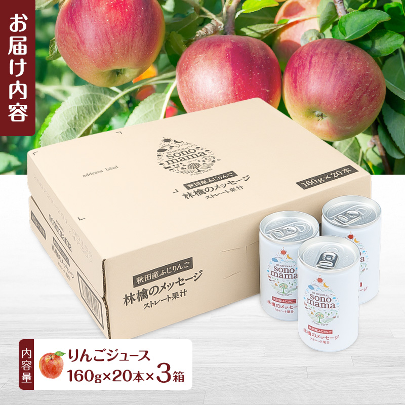 りんごジュース「sonomama」（160g×20本）×3箱 りんご リンゴ ジュース リンゴジュース 飲料