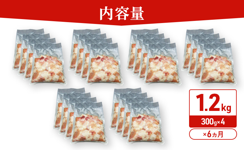 《 定期便 6ヵ月 》 秋田県 羽後町産 羽後和牛 ミックスホルモン 1.2kg （300g×4）【 焼肉 ホルモン BBQ バーベキュー キャンプ 】