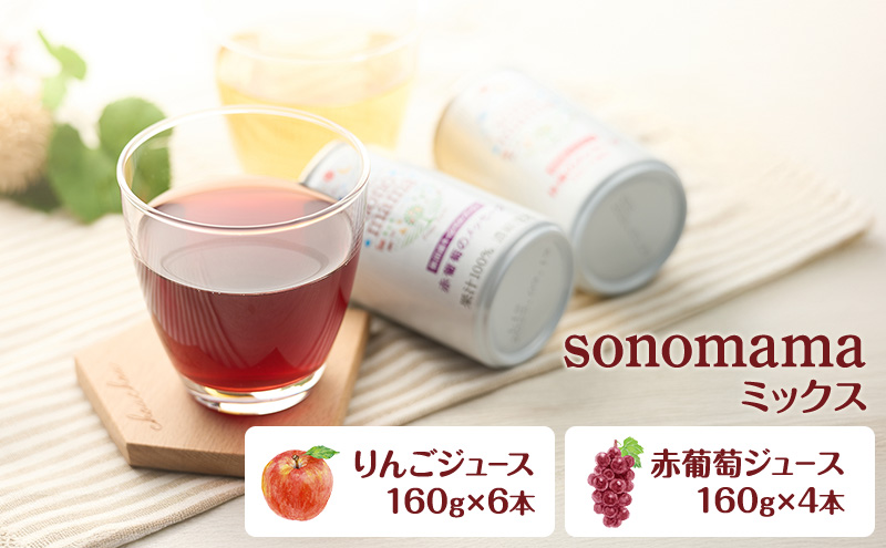 「sonomama」ミックス（160g×10本） りんごジュース 赤ぶどうジュース ジュース 飲料