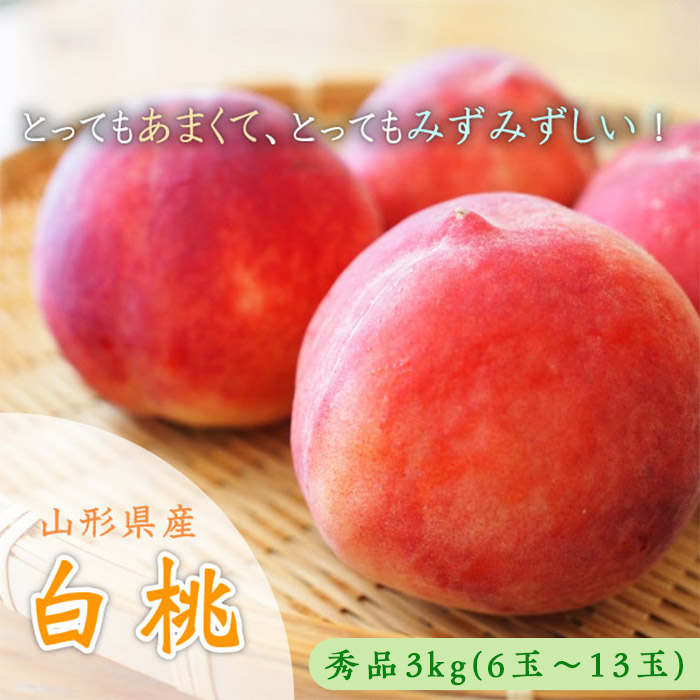 山形市産 白桃 秀品 約3kg(6玉～13玉)※品種おまかせ「硬い桃