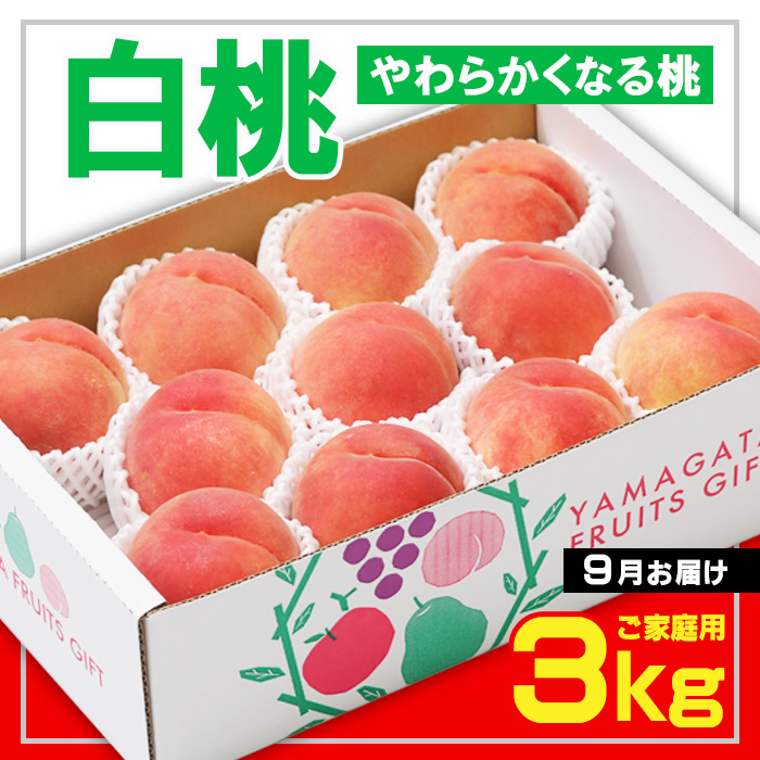 ☆フルーツ王国山形☆[ご家庭用] 白桃 〇秀品 3kg [やわらか