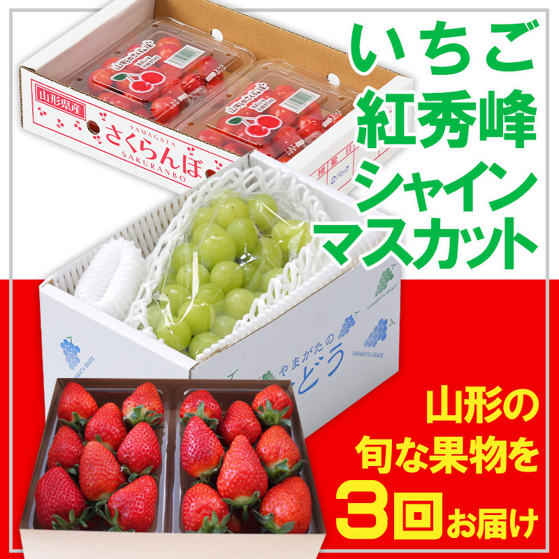 【定期便3回】☆フルーツ王国山形☆いちご・紅秀峰・シャ