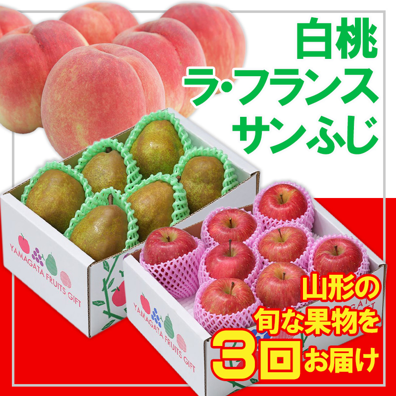 【定期便3回】☆フルーツ王国山形☆白桃・ラフランス・り