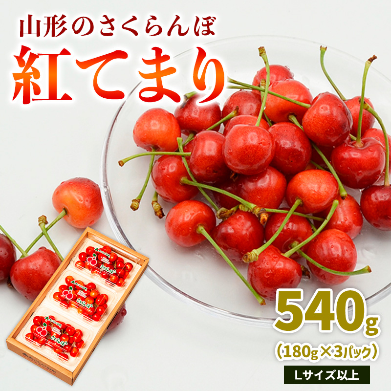 山形のさくらんぼ 紅てまり 540g Lサイズ以上 (180g×3パック) 