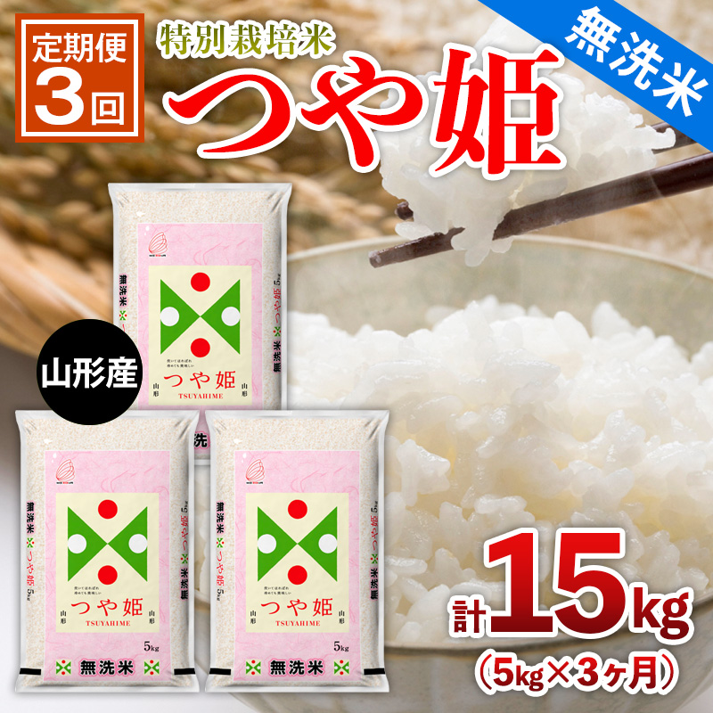 【定期便3回】山形産 特別栽培米 【無洗米】 つや姫 5kg×3ヶ