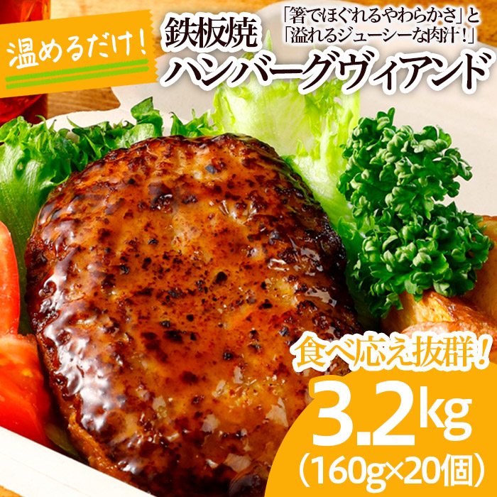 食べ応え抜群！JGハンバーグヴィアンド 3.2kg(160g×20個) FZ22-40