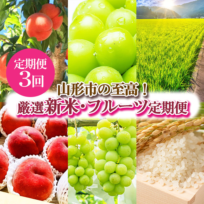 [定期便3回][山形の至高!]山形市厳選 新米・フルーツ定期便 [令和6年産先行予約]FS23-760