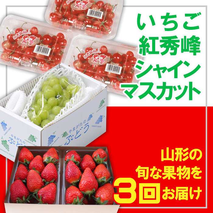 [定期便3回]☆フルーツ王国山形☆いちご・紅秀峰・シャインマスカット [令和6年産先行予約]FS23-837