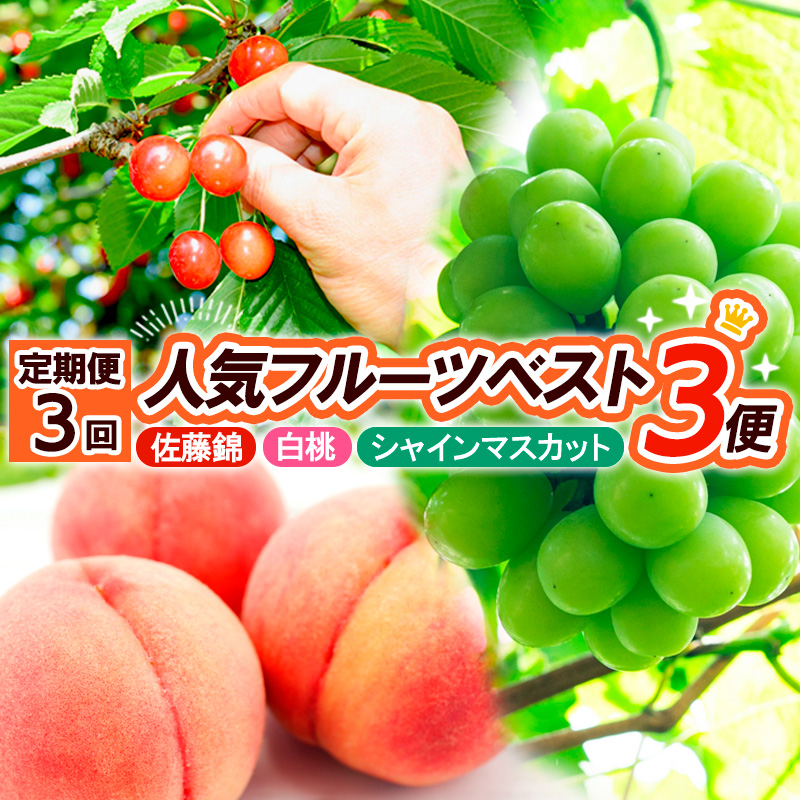 【定期便3回】人気フルーツベスト３便 (佐藤錦・白桃・シ