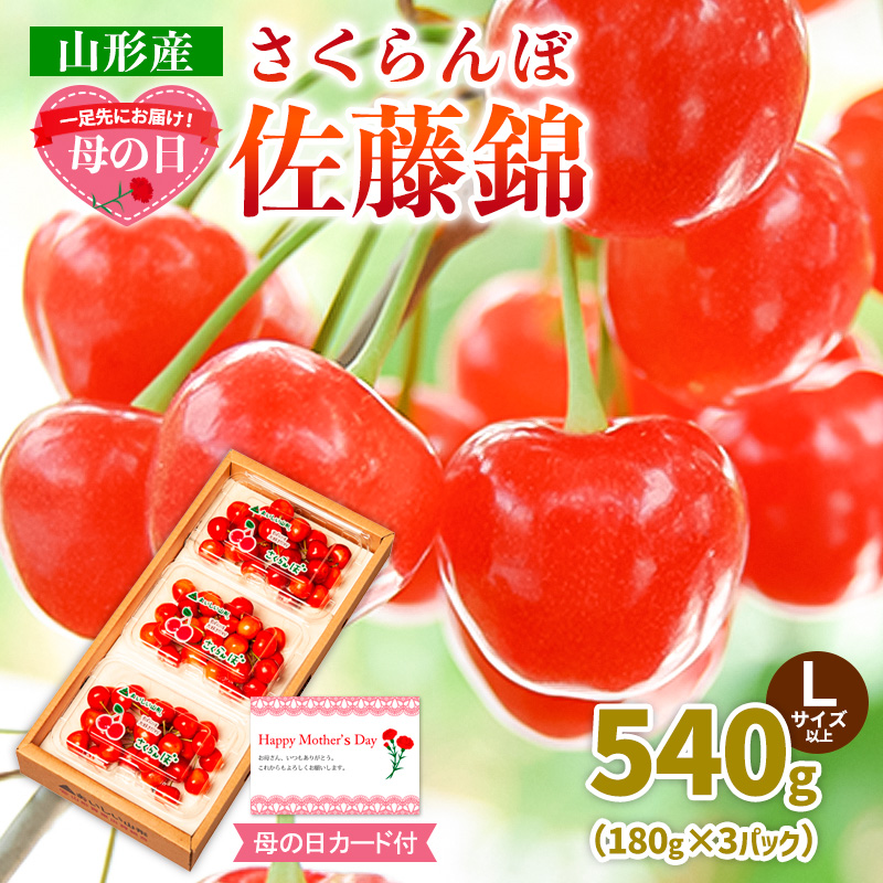 一足先にお届け！【母の日】さくらんぼ佐藤錦540gLサイズ以