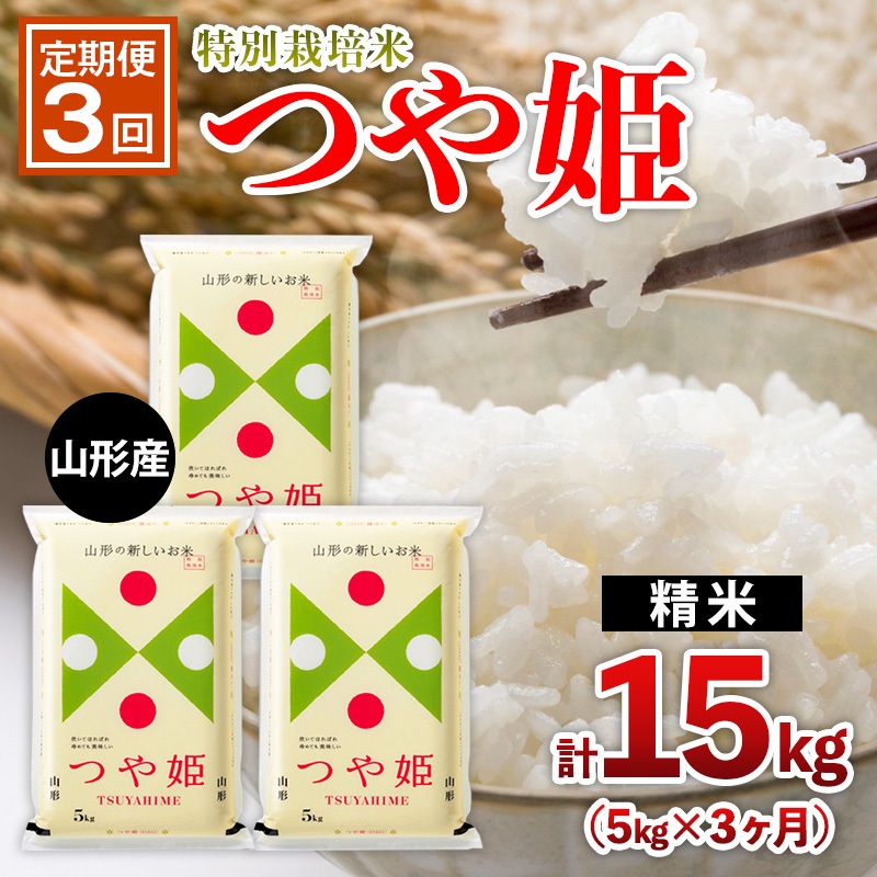 【定期便3回】山形産 特別栽培米 つや姫 5kg×3ヶ月(計15kg) FY2