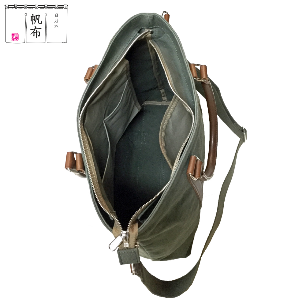 「日乃本帆布」2WAY ビジネスショルダー  〔 モスグリーン 〕 バッグ バック グリーン ビジネス ショルダー ショルダーバッグ 帆布バッグ