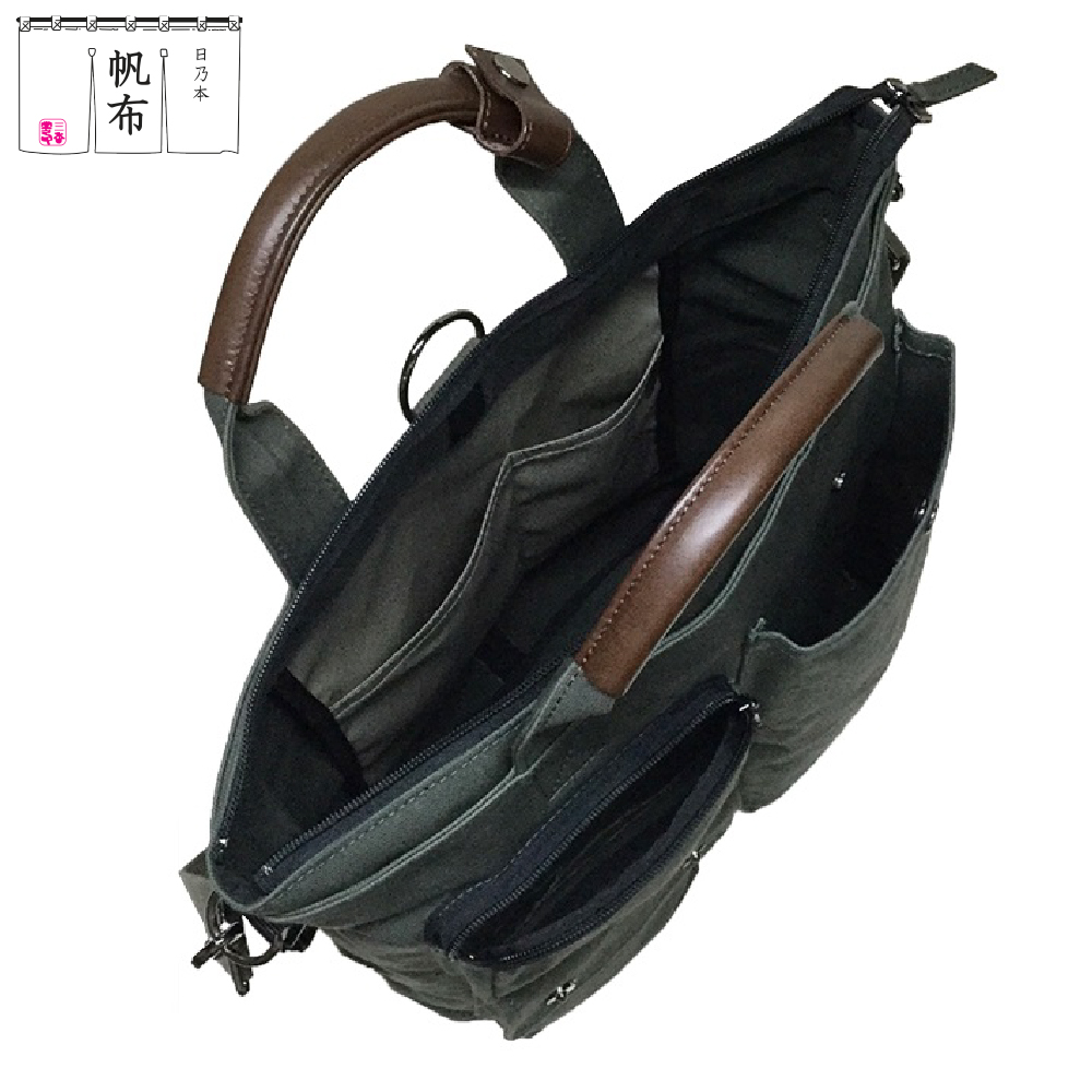 「日乃本帆布」ショルダーバッグ 3ポケット 3WAY 〔 モスグリーン 〕 バッグ バック グリーン ショルダー 3ポケット 帆布バッグ