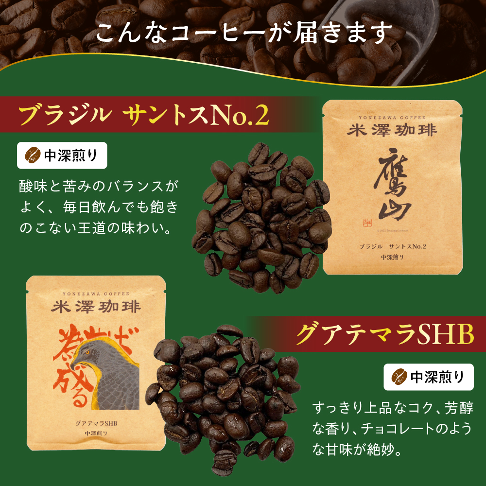 ドリップコーヒー 米澤珈琲 中深・深煎りの味わい 4撰 ブラジル コロンビア マンデリン グアテマラ 各1袋 （10g） 計4袋