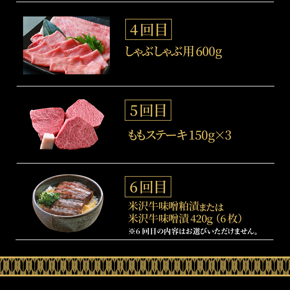 【6ヶ月定期便】 米沢牛 Aコース 【 冷蔵 】 すき焼き 焼肉 しゃぶしゃぶ ステーキ 味噌粕漬け 味噌漬け 牛肉