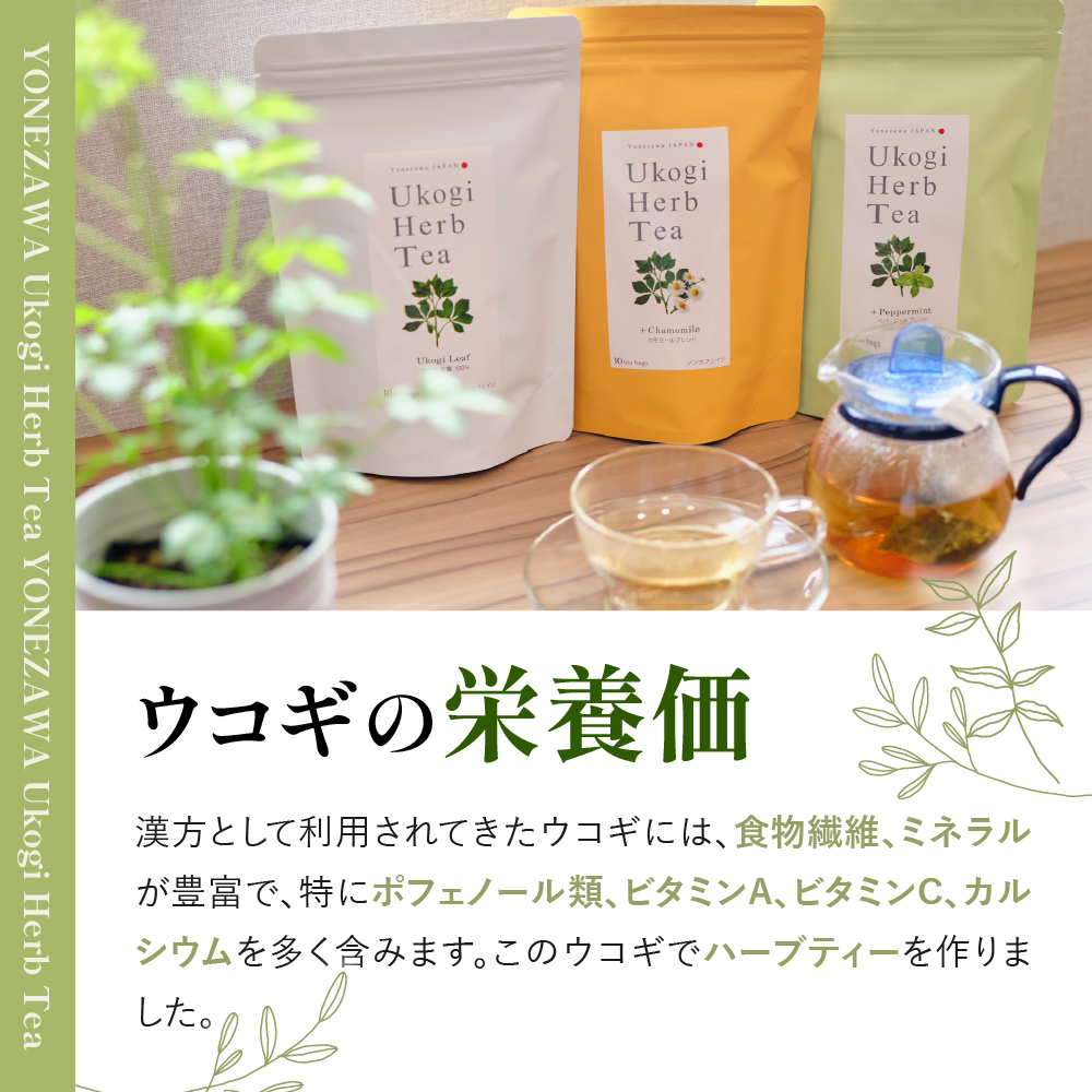 Ukogi Herb Tea ( ウコギハーブティー ) 3種 ミックスパック ウコギ100% カモミールブレンド ペパーミントブレンド 各2個 計6個入り ティーバッグ