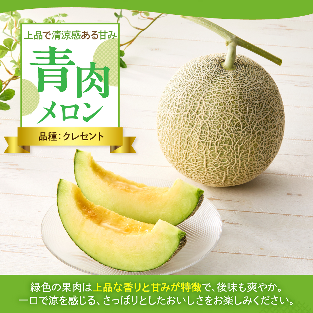 【先行予約】 令和8年産 青肉メロン ( クレセント ) 1玉 2kg以上 2026年7月中旬～8月中旬頃お届け予定