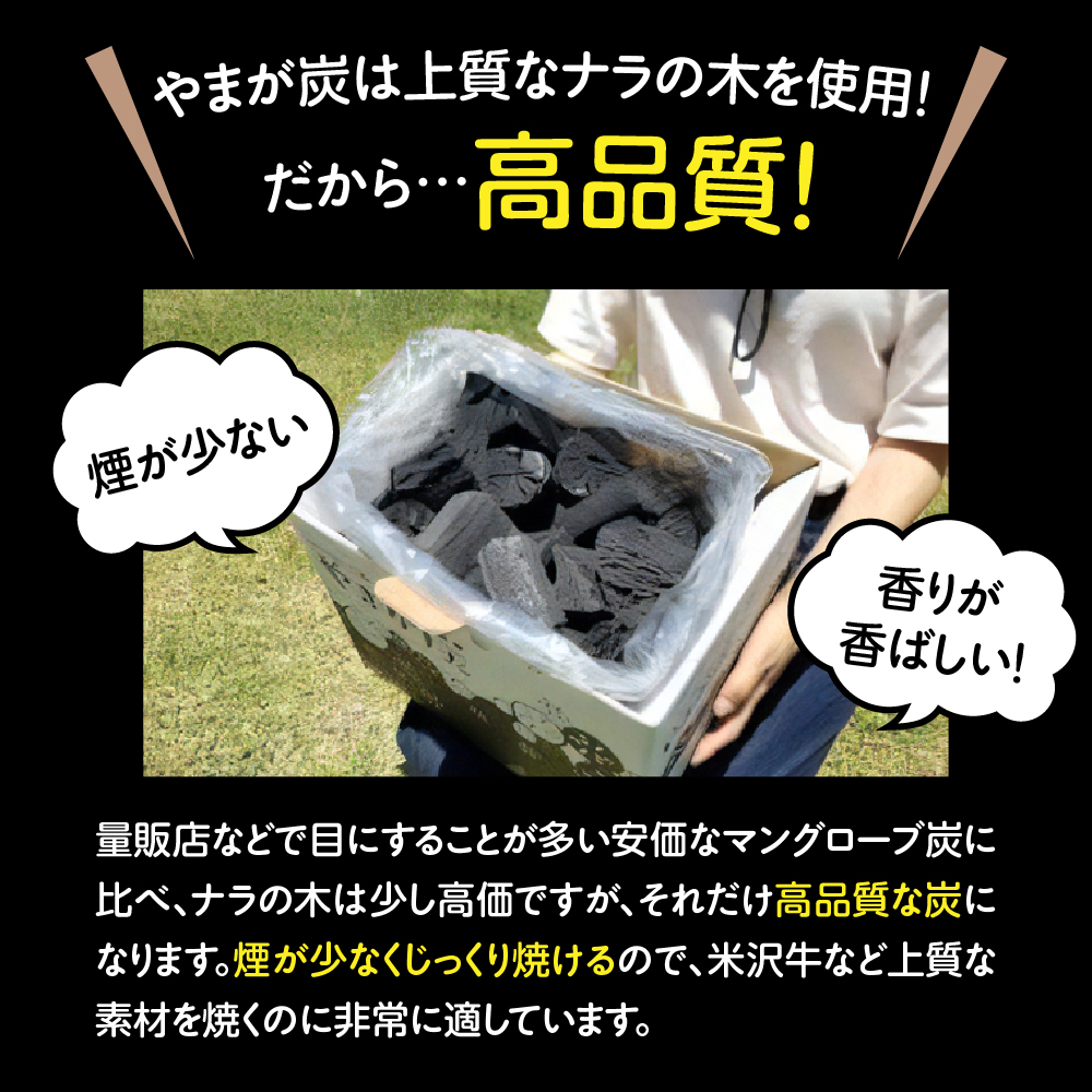 やまが炭 6kg 米沢産 なら炭3kg/箱×2箱 炭 黒炭 切炭 アウトドア キャンプ 防災