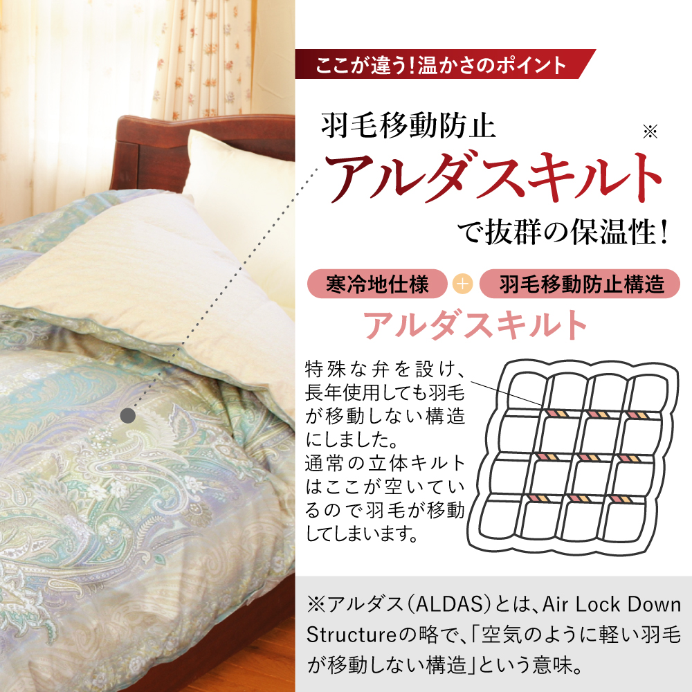 羽毛移動防止特殊構造 羽毛増量タイプ掛け布団 350dp シングル ブルー