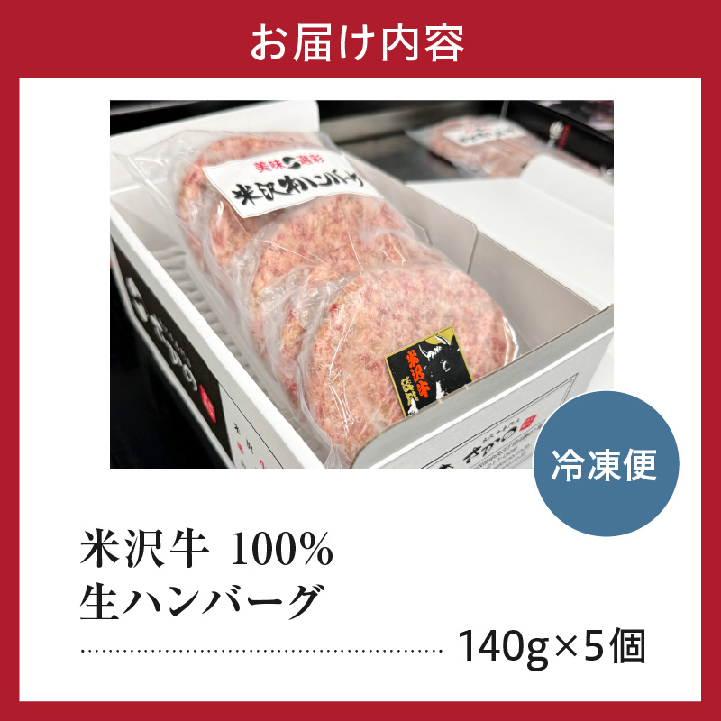 米沢牛 牛肉 100％ 生ハンバーグ 140ｇ×5枚 計700g　米沢牛　ハンバーグ