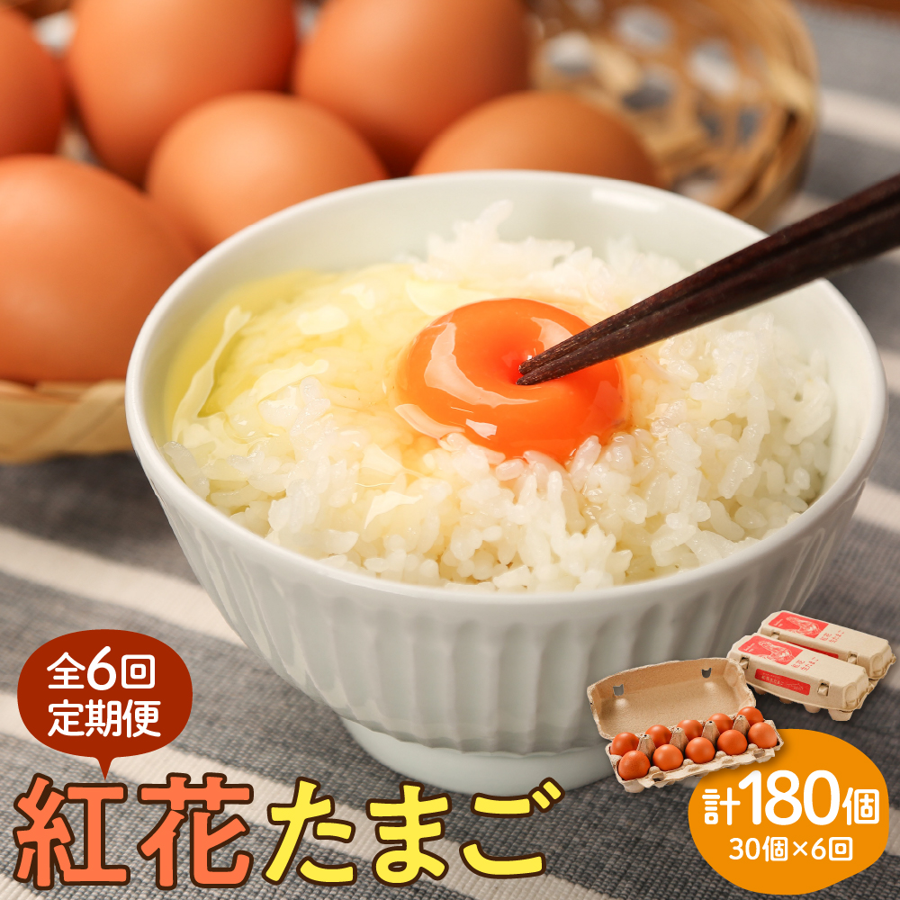 【6ヶ月定期便】 紅花たまご 30個セット (10個×3パック)/月 計180個