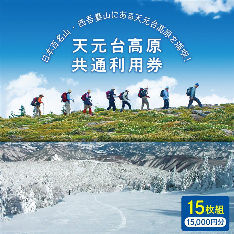 天元台高原 共通利用券 15枚組 ( 1万5千円分 ) トレッキング グリーンシーズン スキー スノーボード ウィンタースポーツ 天元台 西吾妻山