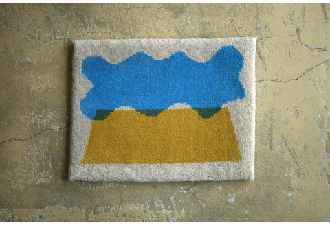 スツールラグ [柄物:山と雲]〔W400mm×H300mm〕 緞通 絨毯