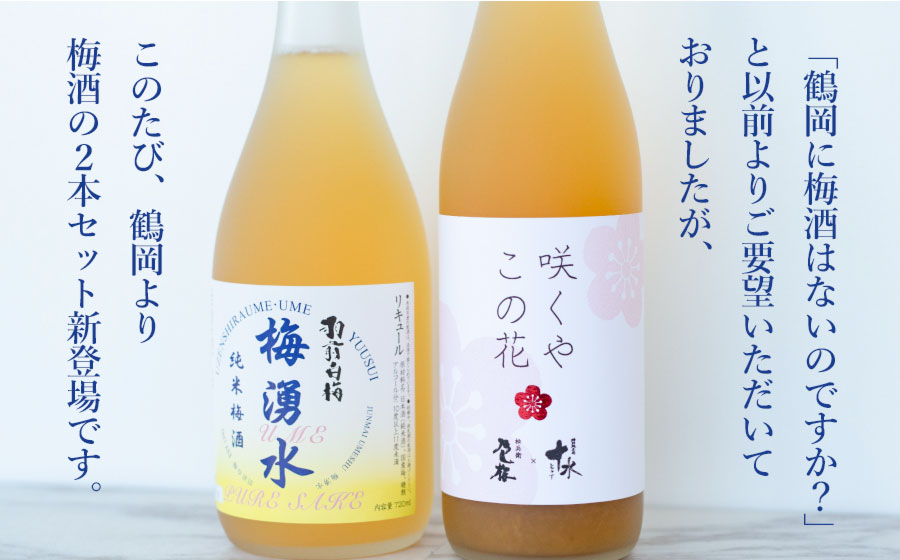 鶴岡の梅酒2本セット 佐藤屋×大山『咲くやこの花』＆羽根田酒造 羽前白梅『梅湧水』 各720ml K-638