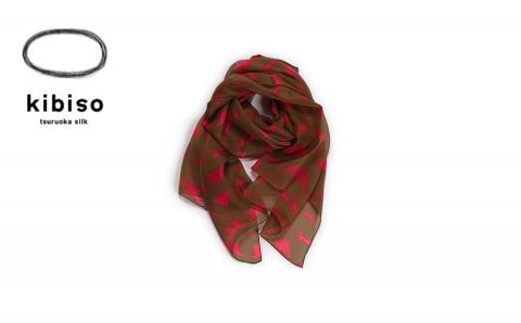 シルクストール「稲と動物」オリーブ kibiso