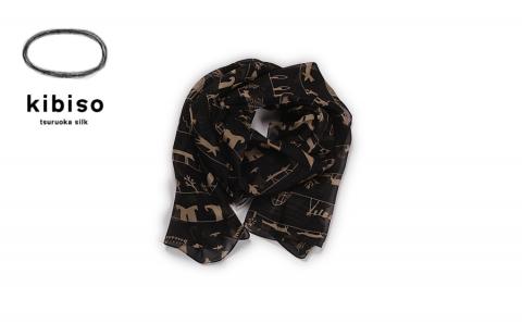 シルクストール「稲と動物」黒 kibiso