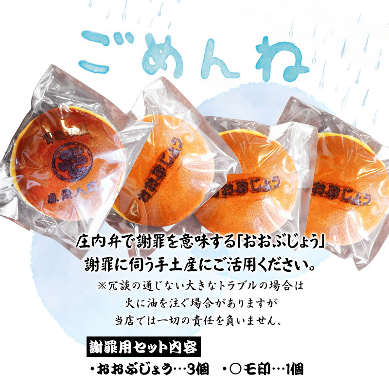 鶴岡古地図どら焼き【謝罪用】（あずき）4個入（「おおぶじょう」×3個・「㋲」×1個）　森茂八商店 謝罪用