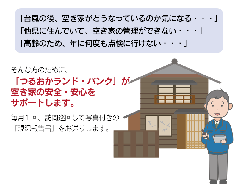 【A】空き家巡回サポート（しっかりコース）3ヶ月（月1回）＋鶴岡のおいしいお米（つや姫5kg）　つるおかランド・バンク