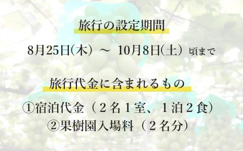 【※事前予約要】山形県鶴岡市　もぎっとくしびき「ぶどう果樹園入場券付宿泊プラン」